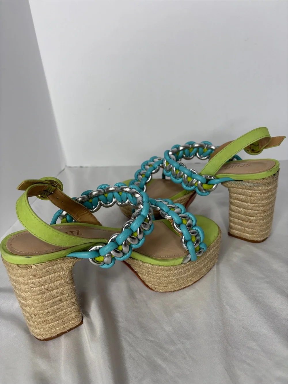 Schutz Juliet Heels in Lime Suede Leather Size 8.5B  Party Ready Vacation